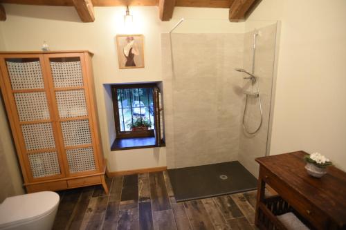 bagno con doccia e servizi igienici. di Lupus in fabula a Peveragno