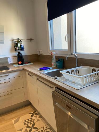 Saint-Jean-des-Champs的住宿－L'Escale Normande，带水槽的厨房台面和窗户