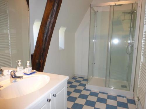 łazienka z umywalką i prysznicem w obiekcie Gîte de charme avec piscine chauffée et sauna, au cœur d'une propriété historique en Val de Loire - FR-1-381-128 w mieście Monnaie