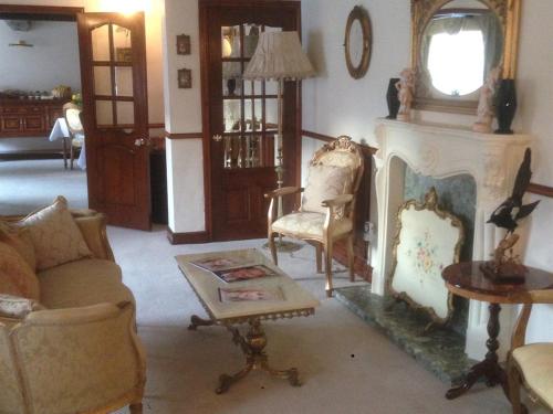 a living room with a couch and a fireplace at Melody House in Fakenham