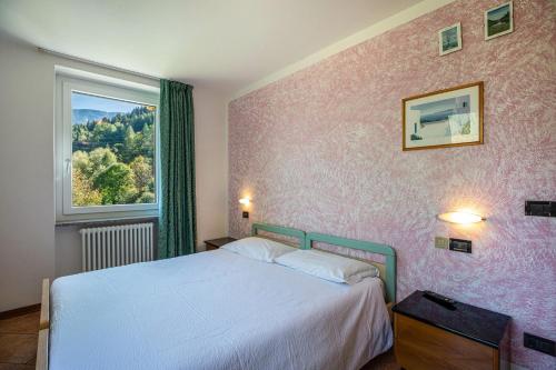 a bedroom with a white bed and a window at Casa Penasa Appartamento 1 in Commezzadura