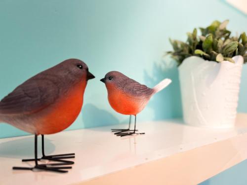 two birds are sitting on a shelf at 一中小窩馨 in Taichung