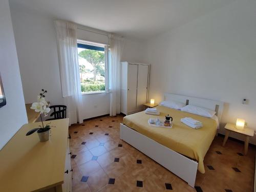 a hotel room with a bed and a window at Pool Seaside Relais - VILLE Ninfea, Marea, Rosa e Cassiopea in Fontane Bianche