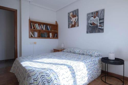 1 dormitorio con cama y estante para libros en casa apartamento en Riezu Mapi etxea, en Riezu