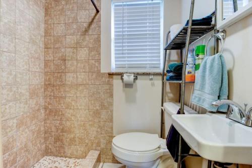 a bathroom with a toilet and a sink at Good Old Days Cottage King Bed Pet Friendly in Daytona Beach