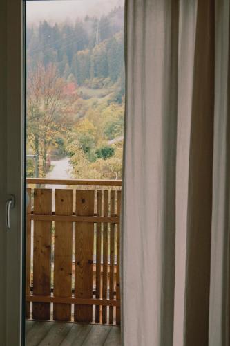 a window with a view of a mountain view at 164 apt. in Val di Vizze