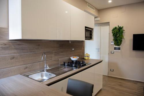 una cucina con lavandino e piano di lavoro di Famalu apartments a Napoli