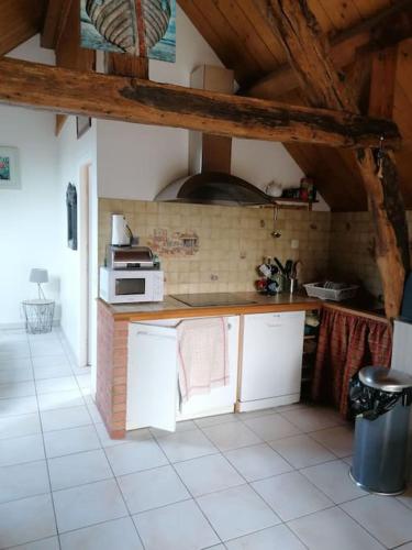 a kitchen with a stove and a counter top at Studio tout confort parking gratuit proche Paris in Briis-sous-Forges