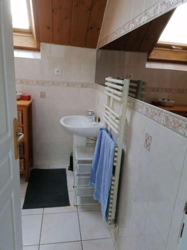 a bathroom with a sink and a towel rack at Studio tout confort parking gratuit proche Paris in Briis-sous-Forges