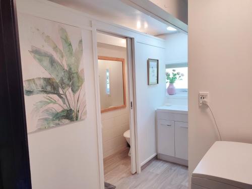 ein Bad mit einem WC und einem Waschbecken in der Unterkunft the Wooden A-frame in Hamilton in Hamilton