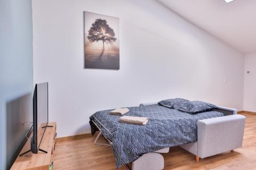 um quarto com uma cama e uma televisão em Le Saint Martin #Centre ville #Charente #6pers em Cognac