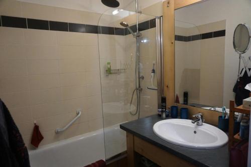 une salle de bain avec un lavabo et une douche dans l'établissement Résidence Terrasses De La Bergerie - 4 pièces duplex 6 personnes MAE-7384, à Orcières