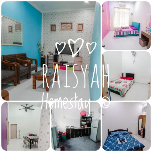 eine Collage mit Fotos von einem Schlafzimmer und einem Wohnzimmer in der Unterkunft Raisyah Homestay, Melaka in Malakka