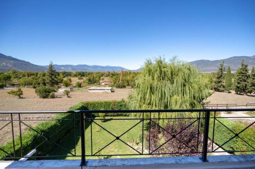 a view of a garden from a balcony at Angel House Greystone Villa Polydrossos in Polydrossos