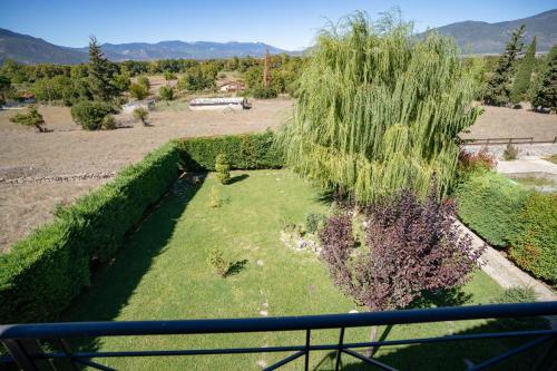 a view of a garden with a weeping willow tree at Angel House Greystone Villa Polydrossos in Polydrossos