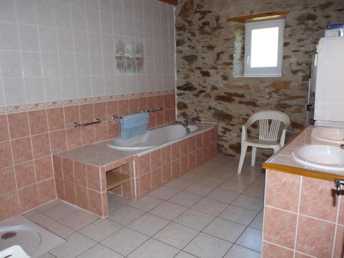 a bathroom with a bath tub and a sink at Gîte LA FENIAL in Montredon-Labessonnié