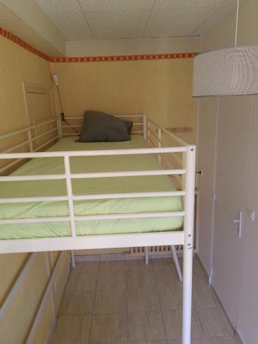 une chambre avec deux lits superposés dans une pièce dans l'établissement Mini studio entre Paris et Disney, parking et Wifi gratuit, à Neuilly-Plaisance