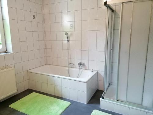 een badkamer met een bad en een douche bij Apart JOVE-Ötz in Oetz