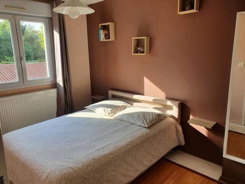 1 dormitorio con cama y ventana en Ecully, appartement au calme de 50m²., en Écully