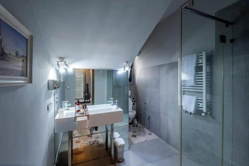een badkamer met een wastafel en een douche bij Dolce Vita in La Marsa