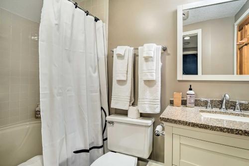 a bathroom with a toilet and a shower and a sink at Family-Friendly Stratton Gem Close to Slopes! in Stratton