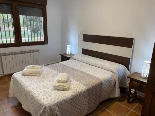 una camera da letto con due letti e due finestre di Villa Emilia 2 a Ossa de Montiel
