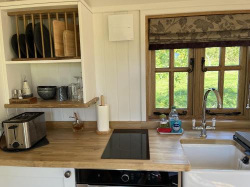 a kitchen with a sink and a counter top at Robins Retreat - orchard with hot tub - see extras in Alfriston
