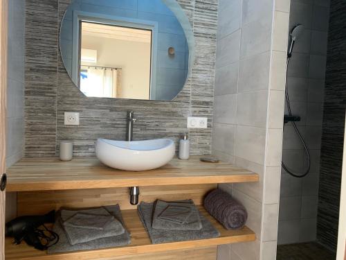 a bathroom with a sink and a mirror at Maison d'hôtes Etxea_&_co in Bidart