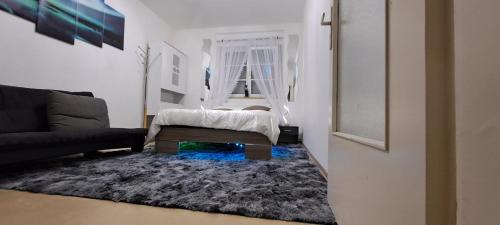 a living room with a couch and a rug at Convenient Appartment in Nuremberg