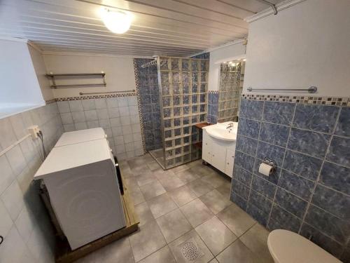 フレドリクスタにあるLarge, quiet and centrally located apartmentのバスルーム(洗面台、トイレ付)