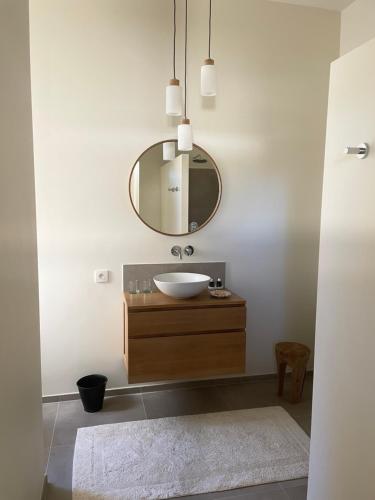 een badkamer met een wastafel en een spiegel bij Villa Vallaury in Plan-de-la-Tour