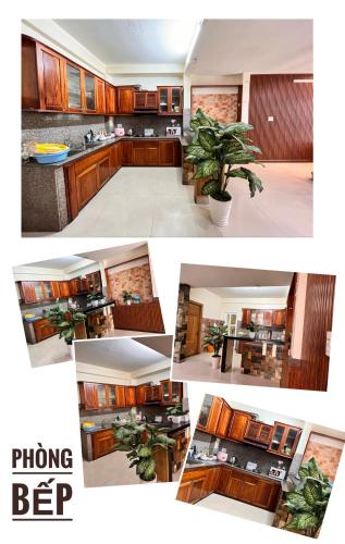 a collage of four pictures of a kitchen at lamphuonghouse in Da Lat