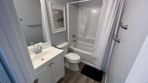 a bathroom with a sink and a toilet and a shower at New Spacious Renovated Townhouse 