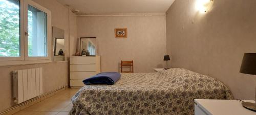 エルーにあるLa Ginelle - Maison Récantouのベッドルーム1室(青い枕付きのベッド1台付)
