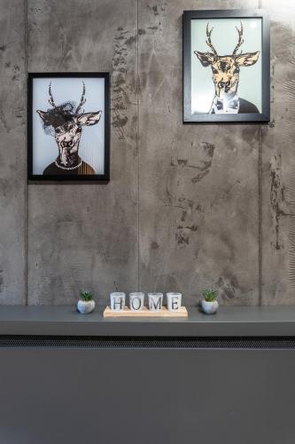 two framed pictures of a deer on a wall at Bella Roe Premium Apartments in Belgrade