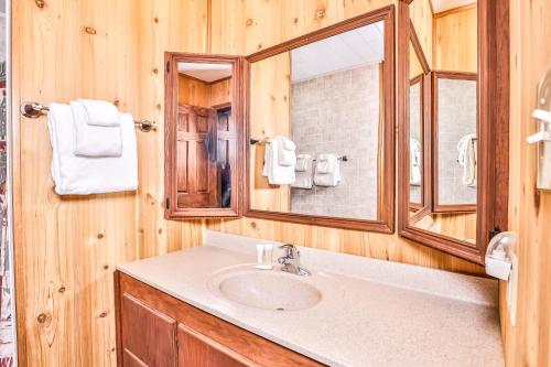 a bathroom with a sink and a mirror at Tranquility Base in Rhinelander