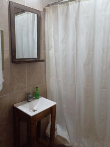 托恩基斯特的住宿－Ventania，一间带水槽和淋浴帘的浴室