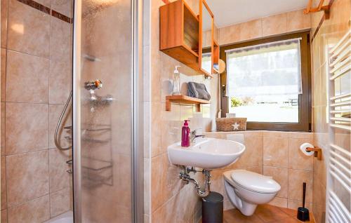 ein Bad mit einer Dusche, einem Waschbecken und einem WC in der Unterkunft 2 Bedroom Stunning Home In Goldlauter-heidersbach in Heidersbach