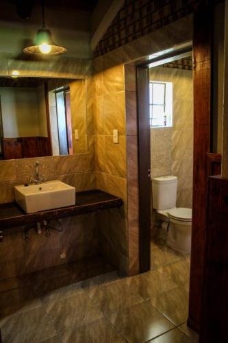 a bathroom with a sink and a toilet at Kwadiwa Ranch in Baines Drift
