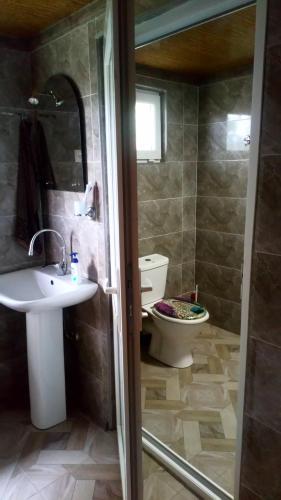 a bathroom with a sink and a toilet at DONNA in Chiatʼura