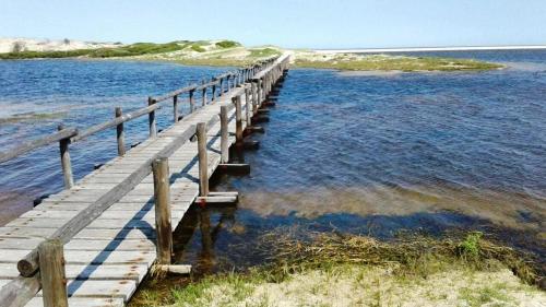 a wooden dock in the water near the beach at Aurora's Rest 47 in Fisherhaven
