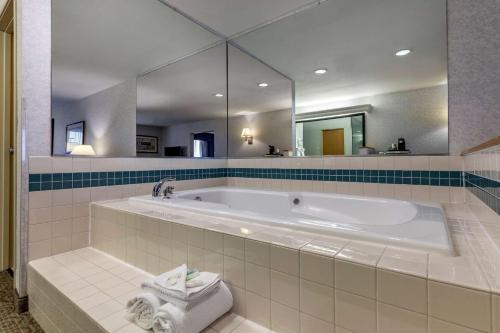 Quality Inn and Suites Denver Airport - Gateway Park في آرورا: حمام كبير مع حوض ومرآة