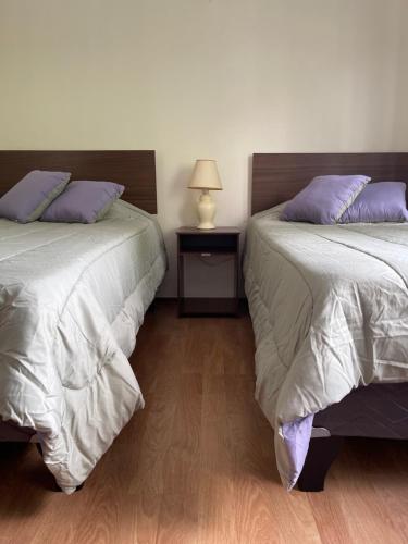 two beds sitting next to each other in a room at El Centrito in Talca