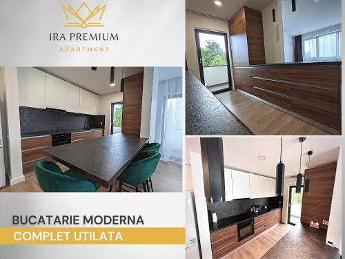 a collage of photos of a conference room with a table and chairs at Ira Premium Apartment Cluj in Cluj-Napoca