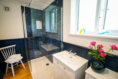 bagno con doccia, lavandino e servizi igienici di Number Five in Earl Soham Suffolk 