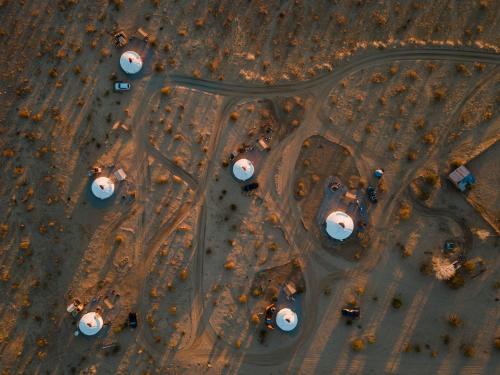 an overhead view of an intersection with a street at 28 Palms Ranch in Twentynine Palms