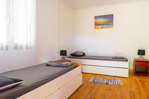 Schlafzimmer mit einem Bett und einem Schreibtisch in der Unterkunft Vikendica Nina in Čanj