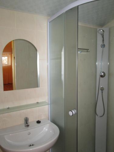 a bathroom with a shower and a sink at Rishelyevskiy in Odesa
