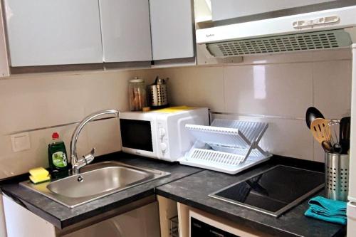encimera de cocina con fregadero y microondas en Apartamento El Rastro - La Latina, en Madrid