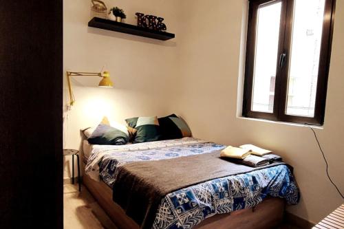 1 dormitorio con 1 cama en una habitación con ventana en Apartamento El Rastro - La Latina, en Madrid